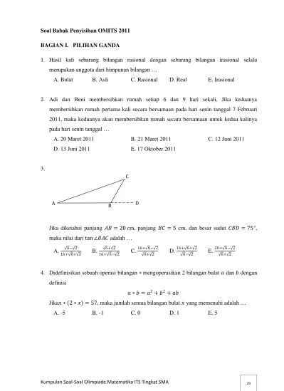 Dari persamaan (3) dan (4) : Top Pdf Soal Penyisihan Omits Sma 2011 123dok Com