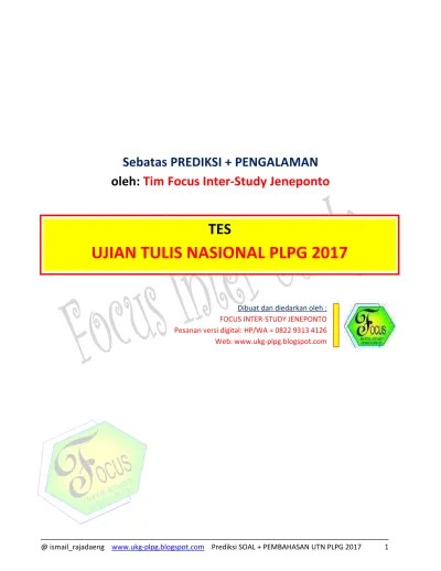Selengkapnya kumpulan soal utn sertifikasi guru dengan disertai pembahasannya dan . Kunci Jawaban Soal Utn Plpg