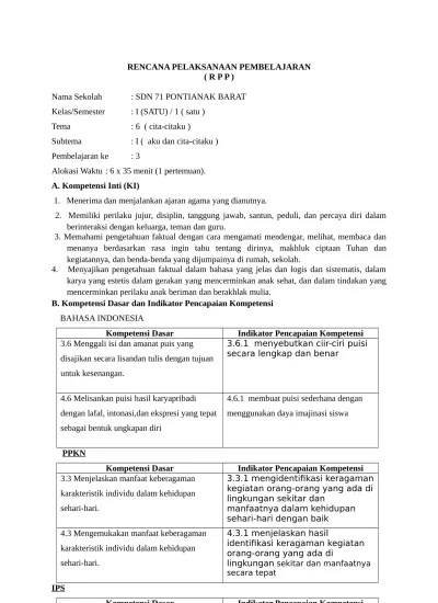 Lomba puisi kreatif | keberagaman indonesia di mata dunia | qoutrunnada dhiya nabila. Rpp Tema 6 Subtema 1 Pb 3