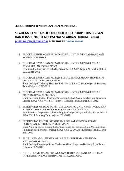 Contoh judul proposal penelitian yang akan dipaparkan pada artikel ini. 100554221 Judul Skripsi Bimbingan Dan Konseling