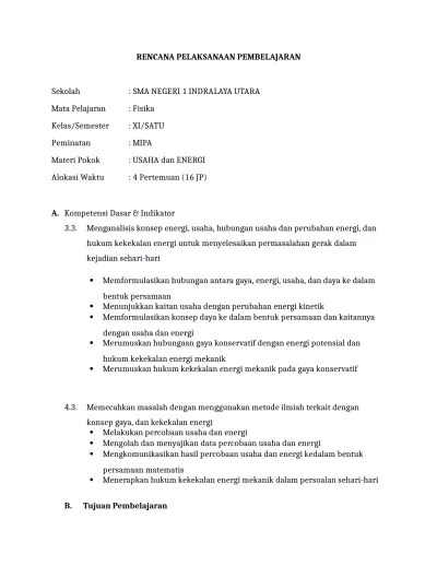 Mengembangkan rencana pelaksanaan pembelajaran pada materi usaha dan energi berbasis problem based learning (pbl). Rpp Usaha Dan Energi Dan Daya 1