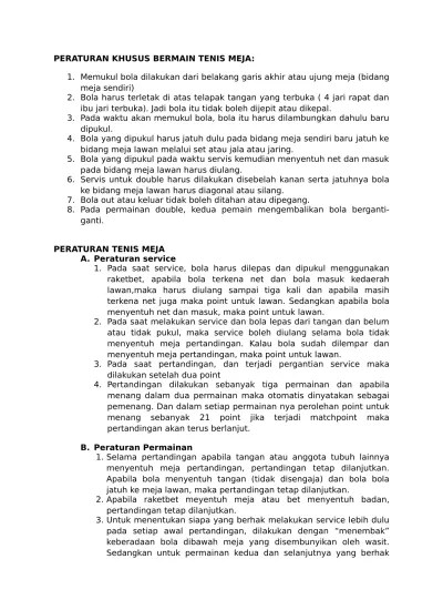 Peraturan Peraturan Pada Permainan Tenis Meja Olah Raga Kesekolah 