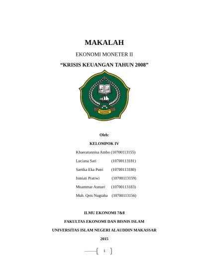 2009 terhadap perekonomian indonesia khususnya tingkat pendapatan. Top Pdf Makalah Ekonomi Moneter 123dok Com