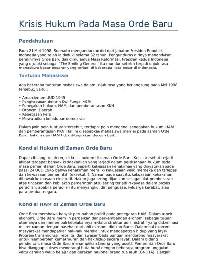 Modal asing dan mengintegrasikannya ke dalam sistem ekonomi dunia. Krisis Hukum Pada Masa Orde Baru