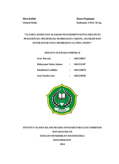 Kali ini admin menulis download buku ulumul hadits lengkap pdf. Ulumul Hadits Dan Sejarah Penghimpunanny