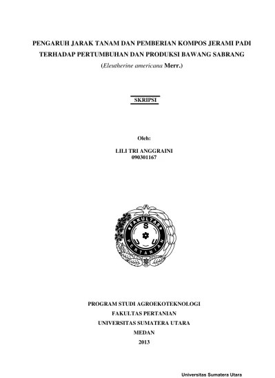 Pengaruh Jarak Tanam Dan Pemberian Kompos Jerami Padi Terhadap Pertumbuhan  Dan Produksi Bawang Sabrang (Eleutherine americana