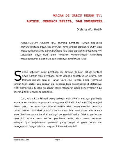 Contoh video news presenter | opening sampai closing. Wajah Di Garis Depan Tv Anchor Pembaca B