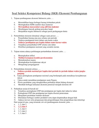 Contoh soal cpns 2018 ekonomi dan keuangan syariah ini tersedia juga dengan kunci jabawan dan pembahasannya. Top Pdf Soal Seleksi Kompetensi Bidang Skb Ekonomi Pembangunan 123dok Com