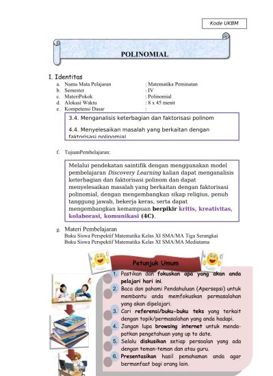 19112016 soal dan pembahasan polinomial matematika sma kelas xi 1. 3 4 Menganalisis Keterbagian Dan Faktorisasi Polinom 4 4 Menyelesaikan Masalah Yang Berkaitan Dengan Faktorisasi Polinomial Ukbm Xi 3 4 Polinom 2