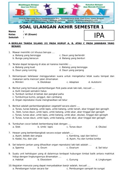 Academia.edu is a platform for academics to share research papers. Soal Ulangan Akhir Semester 1