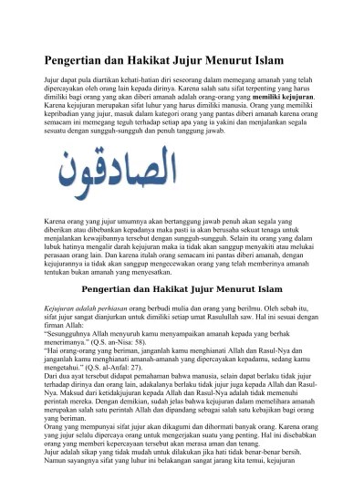 dengan kata lain, jujur adalah perkataan dan perbuatan sesuai dengan kebenaran. Top Pdf Kata Jujur Semakna Dengan 31 123dok Com