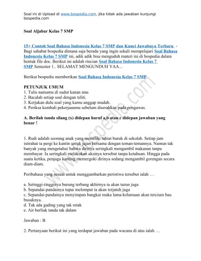 Top pdf soal ulangan tengah semester bahasa indonesia kelas 2 sd . Top Pdf Contoh Soal Bahasa Indonesia Kelas 7 Smp 2 123dok Com