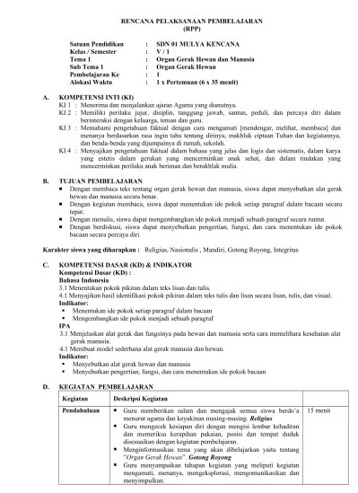 Halo bapak atau ibu guru yang terhormat, jika anda membutuhkan referensi soal ulangan harian kelas 5 tema 1 sub tema 1 organ gerak hewan, anda dapat mengunduh file tersebut di halaman ini. Rpp Kelas 5 Tema 1 Organ Gerak Hewan Dan Manusia