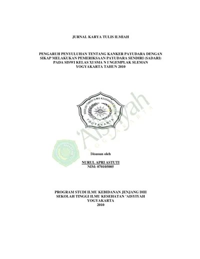 Top PDF PENGARUH PENYULUHAN KANKER PAYUDARA TERHADAP SIKAP PEMERIKSAAN  PAYUDARA SENDIRI SISWI KELAS X SMA MUHAMMADIYAH 3 YOGYAKARTA - 123dok.com