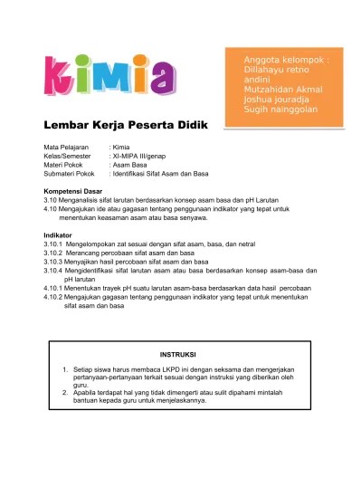 Sementara itu, contoh bahan pangan bersifat netral adalah minyak zaitun, . Lembar Kerja Peserta Didik 2
