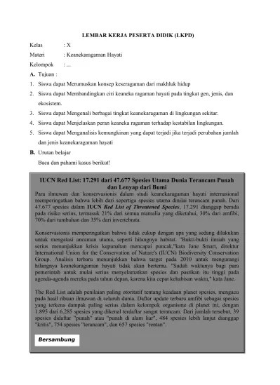 Perdalam materi keanekaragaman hayati biar biologi kelas x lancar! Lembar Kerja Peserta Didik Lkpd Kelas X