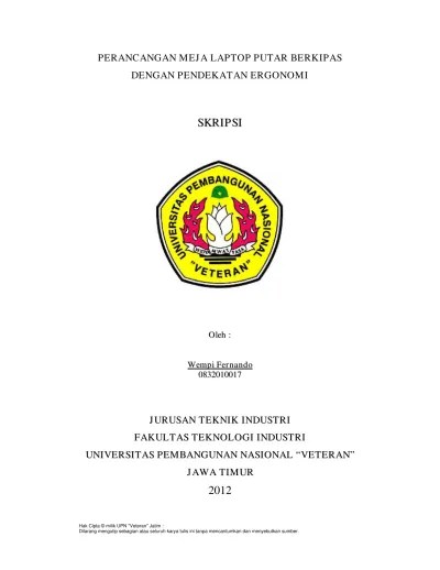 Perancangan Meja Laptop Putar Berkipas Dengan Pendekatan Ergonomi 