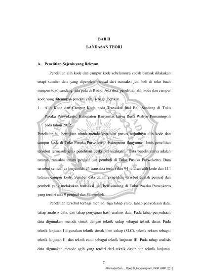 BAB II LANDASAN TEORI A. Penelitian Sejenis yang Relevan - RENA  SULISTYANINGRUM BAB II