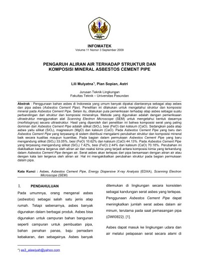 PENGARUH ALIRAN AIR TERHADAP STRUKTUR DAN KOMPOSISI MINERAL ASBESTOS CEMENT  PIPE - repo unpas