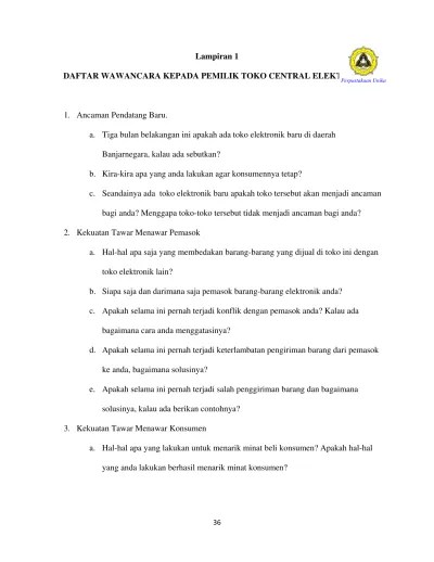 TINJAUAN LIMA KEKUATAN PORTER PADA TOKO CENTRAL ELEKTRONIK DI BANJARNEGARA  - Unika Repository