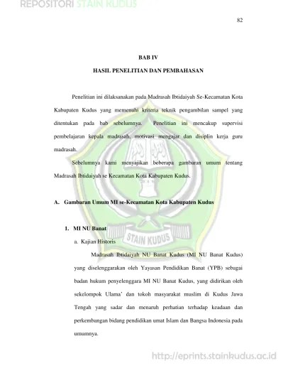 Ditempuh 50 meter dari pondok pesantren yanbu&#x27;ul quran, tepat didepan pondok pesantren yanbu&#x27;ul quran A Gambaran Umum Mi Se Kecamatan Kota Kabupaten Kudus 1 Mi Nu Banat Efektivitas Supervisi Pembelajaran Kepala Madrasah Dan Motivasi Mengajar Dalam Meningkatkan Disiplin Kerja Guru Di Mi Se Kecamatan Kota Kudus
