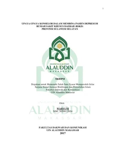 Upaya-upaya Konselor dalam Membina Pasien Depresi di Rumah Sakit Khusus  Daerah (RSKD) Provinsi Sulawesi Selatan - Repositori UIN Alauddin Makassar