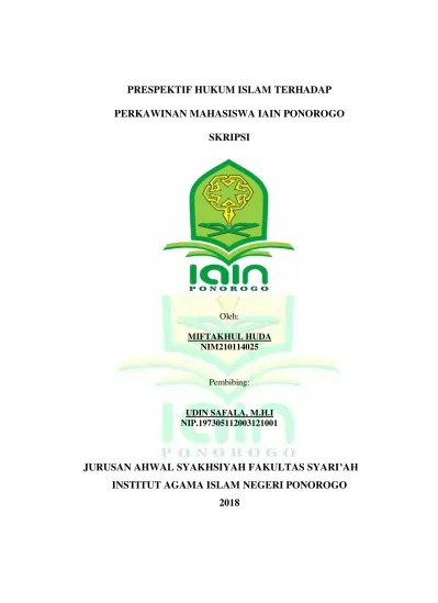 Salah satu contoh mahasiswa yang melanjutkan studi ke yogyakarta adalah mahasiswa. Prespektif Hukum Islam Terhadap Perkawinan Mahasiswa Iain Ponorogo Skripsi