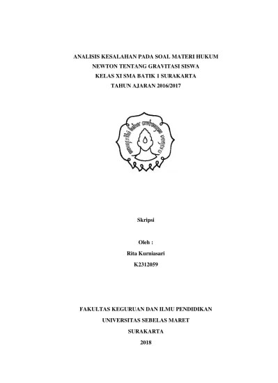 Fisika kelas 10 semester 2 : Analisis Kesalahan Pada Soal Materi Hukum Newton Tentang Gravitasi Siswa Kelas Xi Sma Batik 1 Surakarta Tahun Ajaran 20162017