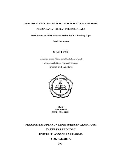 Pengertian dan masalah penjualan angsuran Analisis Perbandingan Pengaruh Penggunaan Metode Penjualan Angsuran Terhadap Laba Studi Kasus Pada Pt Fortuna Motor Dan Cu Lantang Tipo Balai Karangan