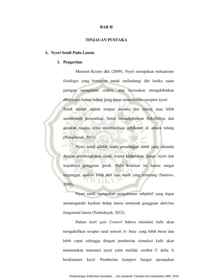 BAB II TINJAUAN PUSTAKA A. Nyeri Sendi Pada Lansia 1. Pengertian - Lilis  Qodariah BAB II