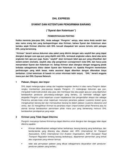 DHL EXPRESS SYARAT DAN KETENTUAN PENGIRIMAN BARANG. ( Syarat dan Ketentuan )