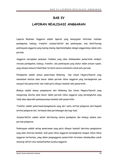 Bab iv kesimpulan dan saran. Bab Iv Laporan Realisasi Anggaran