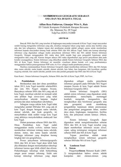 Wali kota medan apresiasi vaksinasi dan bhakti sosial dalam rangka 31 tahun dhira. Pemanfaatan Sistem Informasi Geografis Untuk Pemetaan Dan Evaluasi Aset Daerah Berbasis Web Studi Kasus Kota Tegal Jawa Tengah