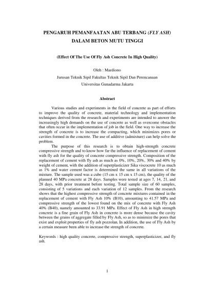 PENGARUH PEMANFAATAN ABU TERBANG (FLY ASH) DALAM BETON MUTU TINGGI