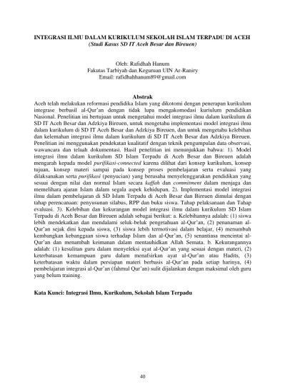 Syarah 10 muwashofat kabar gembira. Top Pdf Integrasi Ilmu Dalam Kurikulum Sekolah Islam Terpadu Di Aceh Studi Kasus Sd It Aceh Besar Dan Bireuen 123dok Com