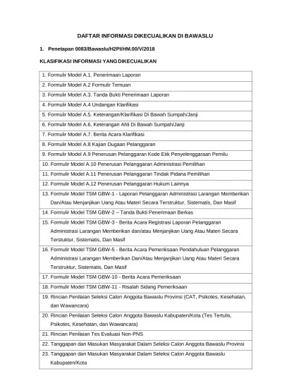 Para pengawas tps pilkada 2020 memiliki sejumlah tugas . Daftar Informasi Dikecualikan Di Bawaslu