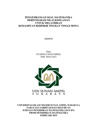 Pengembangan soal higher order thinking skills (hots) pada materi barisan dan deret bilangan di sma negeri 1. Pengembangan Soal Matematika Berintegrasi Nilai Keislaman Untuk Melatihkan Kemampuan Berpikir Tingkat Tinggi Siswa