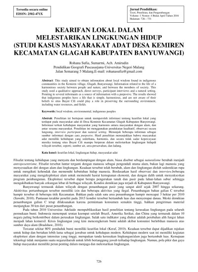 Adat yang tidak baik akan hanya terjadi apabila terjadi pemaksaan oleh penguasa. Top Pdf Kearifan Lokal Dalam Melestarikan Lingkungan Hidup Studi Kasus Masyarakat Adat Desa Kemiren Kecamatan Glagah Kabupaten Banyuwangi 123dok Com