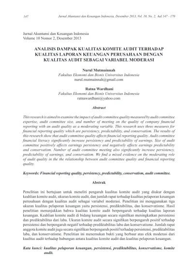 Sebagai upaya untuk menjaga transparansi dan akuntabilitas lembaga, setiap tahunnya pattiro menunjuk perusahaan akuntan publik independen untuk melakukan . Top Pdf Peran Audit Internal Atas Kualitas Pemeriksaan Laporan Keuangan Yang Dilakukan Oleh Audit Eksternal Pada Sebuah Perusahaan 123dok Com