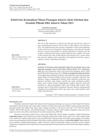 This research is motivated by the rampant phenomenon of regional election campaign (pilkada) through candidate debate which is broadcasted. Top Pdf Efektivitas Komunikasi Massa Pasangan Jokowi Ahok Sebelum Dan Sesudah Pilkada Dki Jakarta Tahun 2012 123dok Com