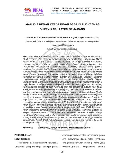 Tugas ini adanya seminggu sekali. Analisis Beban Kerja Bidan Desa Di Puskesmas Duren Kabupaten Semarang