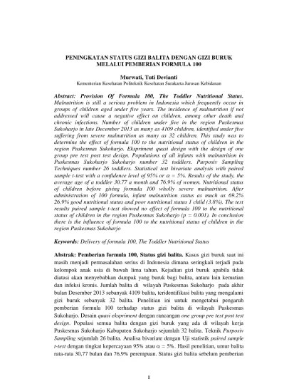 Terjadi kekurangan mg, cu dan zn 4 kondisi anak gizi. Peningkatan Status Gizi Balita Dengan Gizi Buruk Melalui Pemberian Formula 100