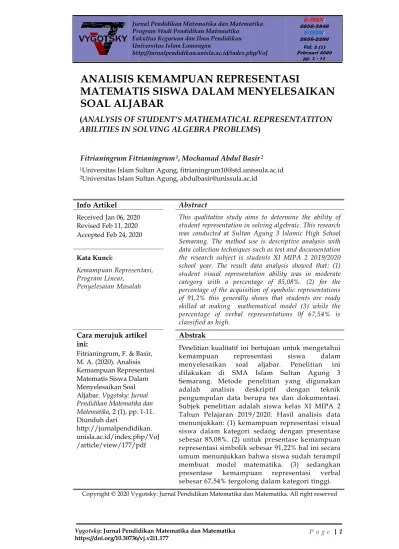 Ditanyakan pada soal dengan benar dan tepat,. Top Pdf Analisis Kemampuan Representasi Matematis Siswa Dalam Menyelesaikan Soal Aljabar 123dok Com