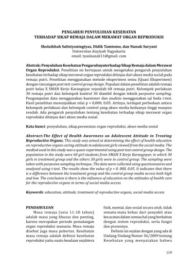 Top PDF Pengaruh Penyuluhan Kesehatan terhadap Sikap Remaja dalam Merawat  Organ Reproduksi - 123dok.com