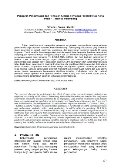 Produktivitas lebih terkait dengan beragam aspek kehidupan (yang pada saat tercapai dengan baik disebut optimum balance of life) dan berlangsung . Top Pdf Pengaruh Pengawasan Dan Penilaian Kinerja Terhadap Produktivitas Kerja Pada Pt Remco Palembang 123dok Com