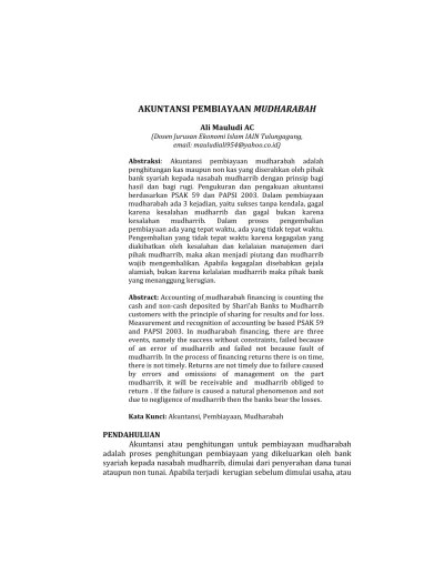 Friyanto (2013) dalam jurnal yang. 6 Contoh Akuntansi Mudharabah 1