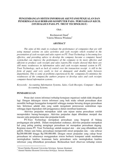 Dokumen dalam sistem informasi akuntansi. Top Pdf Pengembangan Sistem Informasi Akuntansi Penjualan Dan Penerimaan Kas Berbasis Komputer Pada Perusahaan Kecil Studi Kasus Pada Pt Trust Technology 123dok Com