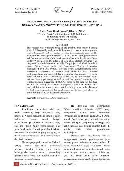 Biologi sma dan ma untuk kelas xii. Top Pdf Pengembangan Lembar Kerja Siswa Berbasis Multiple Intelligence Pada Materi Enzim Siswa Sma 123dok Com