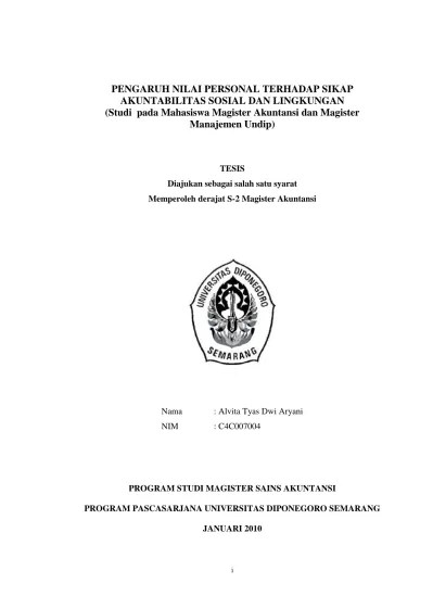 Program studi magister manajemen universitas diponegoro adalah program. Pengaruh Nilai Personal Terhadap Sikapakuntabilitas Sosial Dan Lingkungan Studi Pada Mahasiswa Magister Akuntansi Dan Magistermanajemen Undip