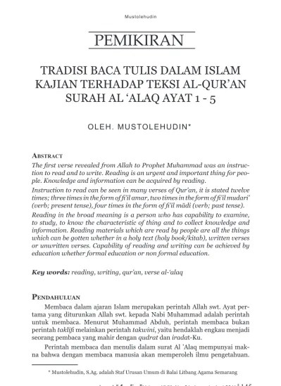 Inna rabbahum bihim yauma &#x27;izil la khabiir. Tradisi Baca Tulis Dalam Islam Kajian Terhadap Teks Alqur An Surat Al Alaq Ayat 1 5